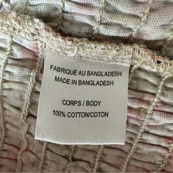 NWT MyStyle 100% Cotton Off Shoulder Top Shirring Smocked Pink Beige - Large - Picture 6 of 9